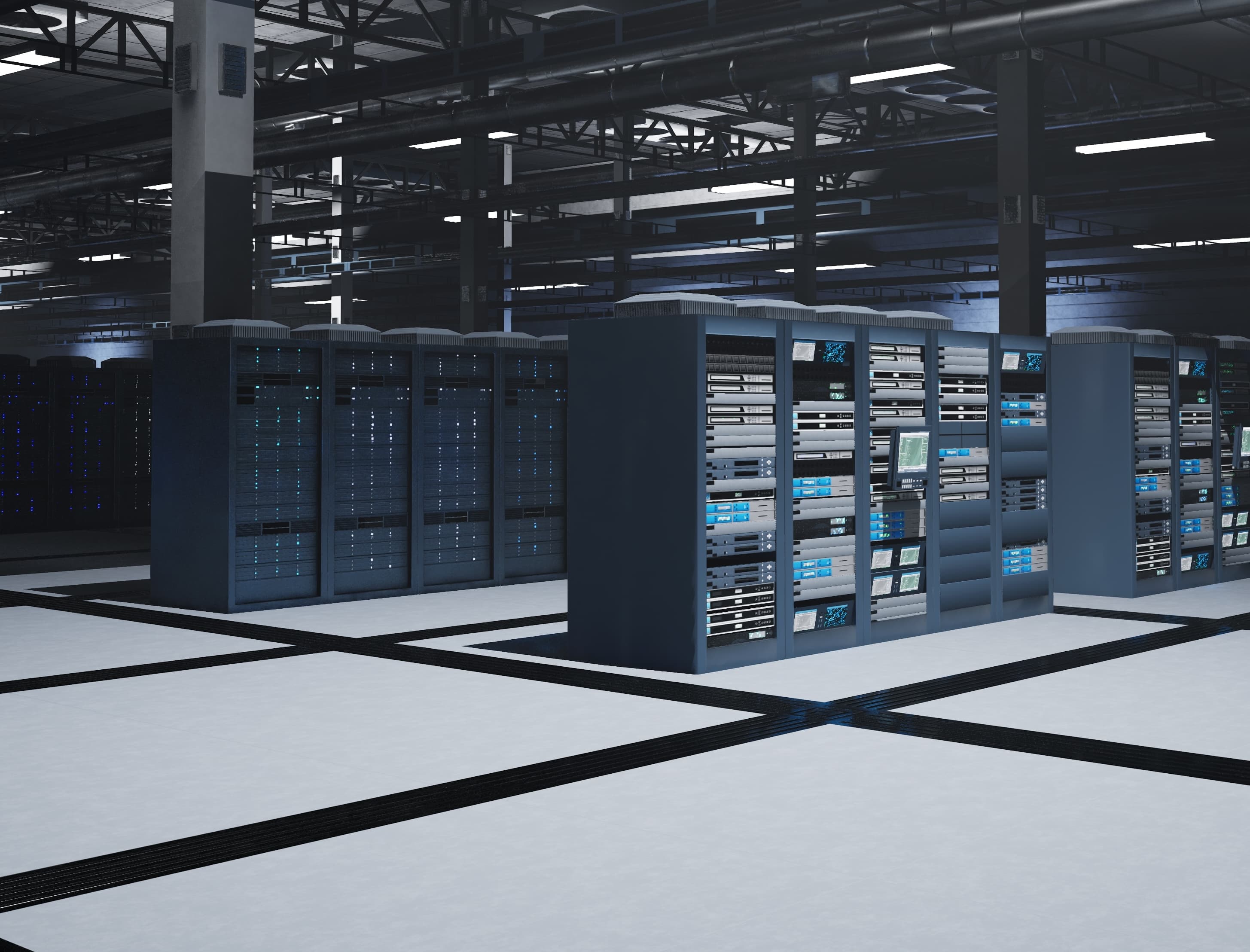 Server cabinets in a data center.